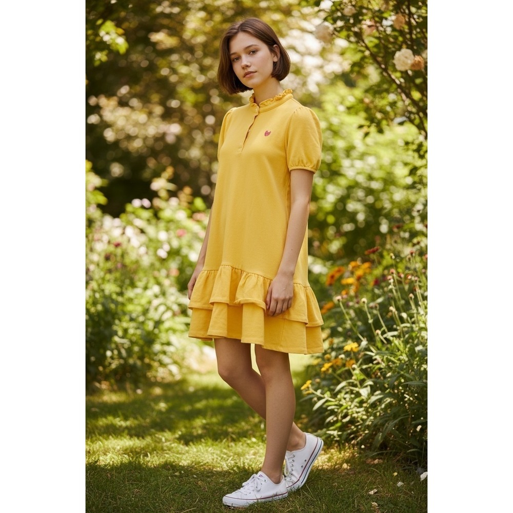 Chaps Yellow Ruffle Polo Dress  Preppy Cottagecore Preppy Back To School SZ 6X